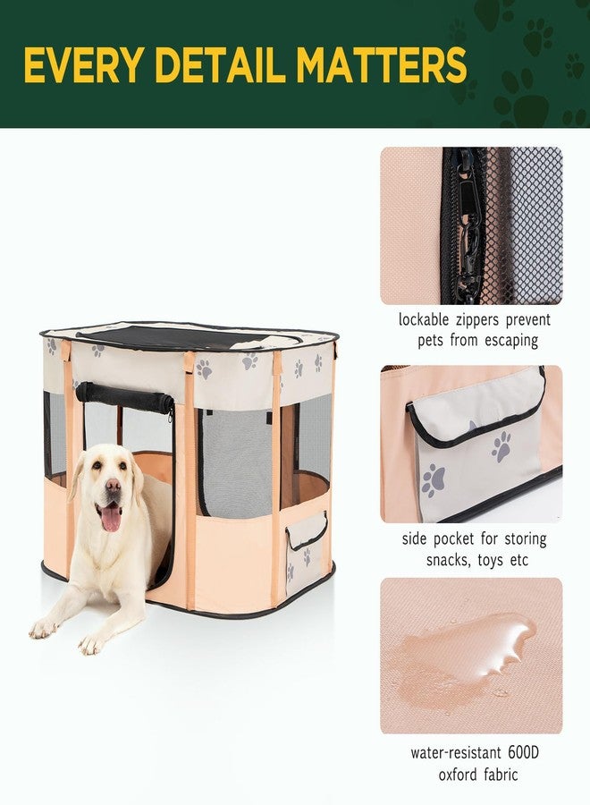 Avont Portable Dog Cat Playpen, Foldable Pop Up Pet Play Pen Travel Crate with Floor and Mesh Door Top for Indoor Outdoor Collapsible Tent Cage -M, Orange - Image 5